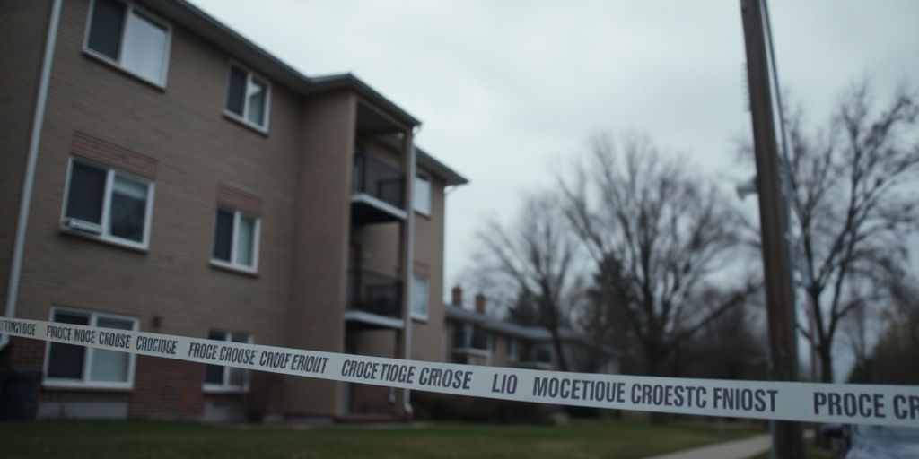 Appartement extérieur avec ruban de police discret.