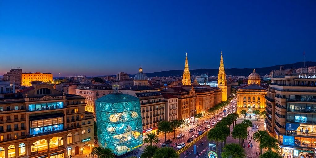 Cityscape of Barcelona with modern architecture.