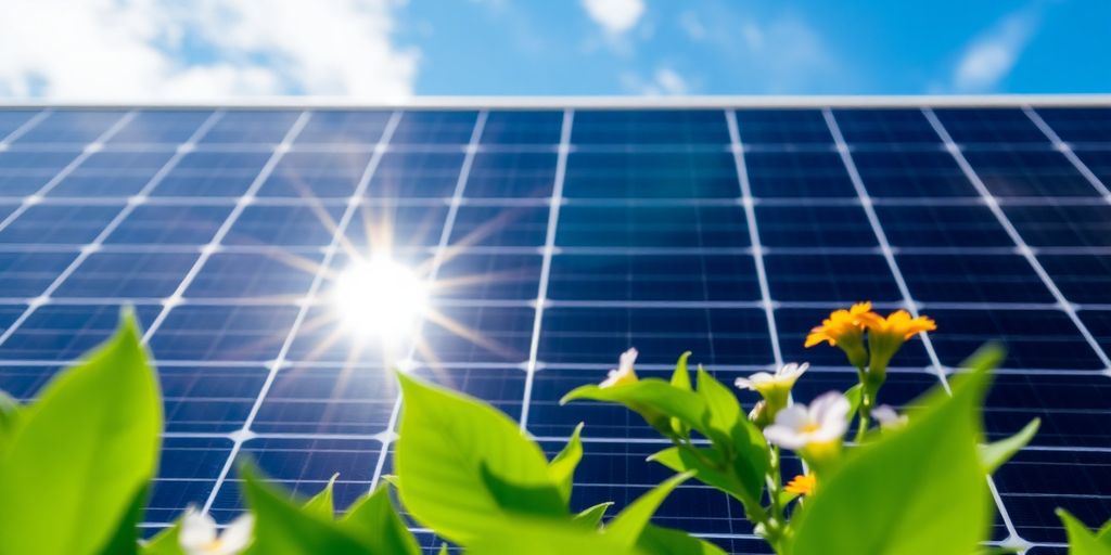 Panneau solaire avec des plantes vertes