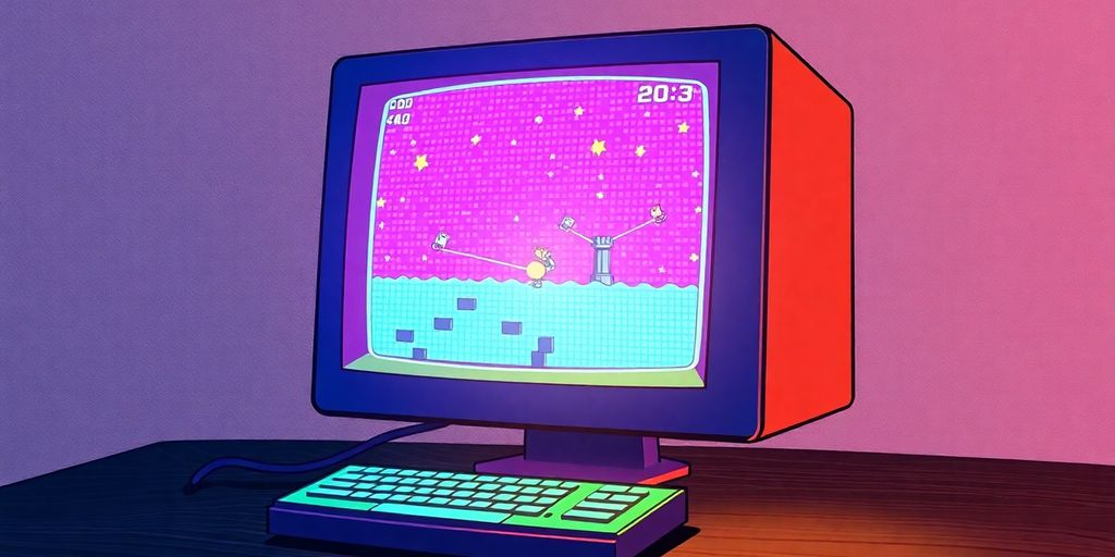 Retro computer running Flash game in browser.