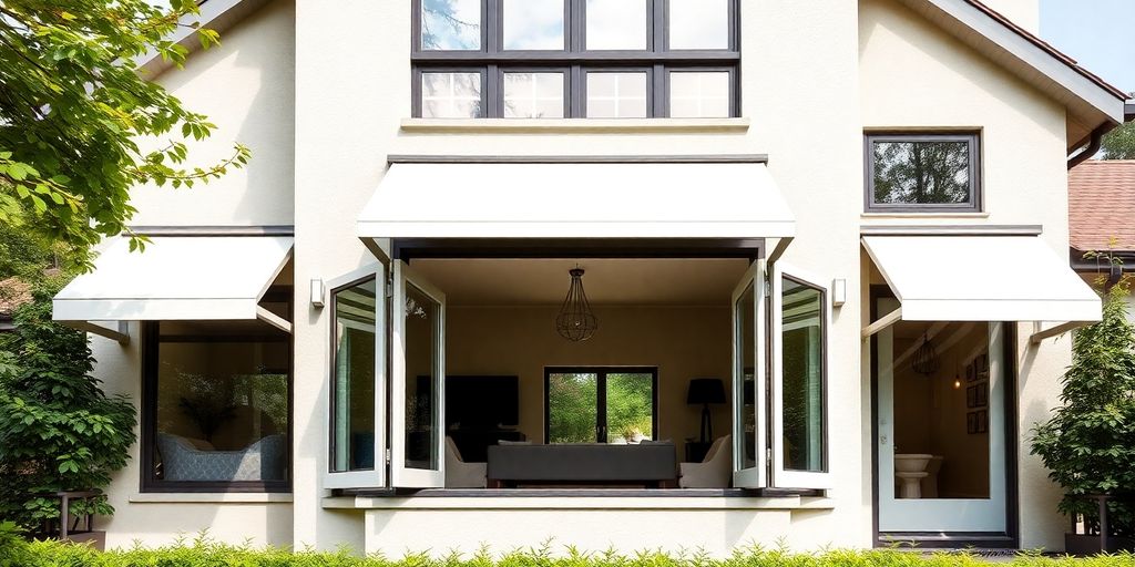 Stylish awning windows on a modern home exterior.
