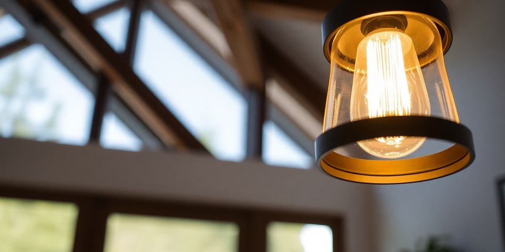 Elegant pendant light hanging above a stylish table.