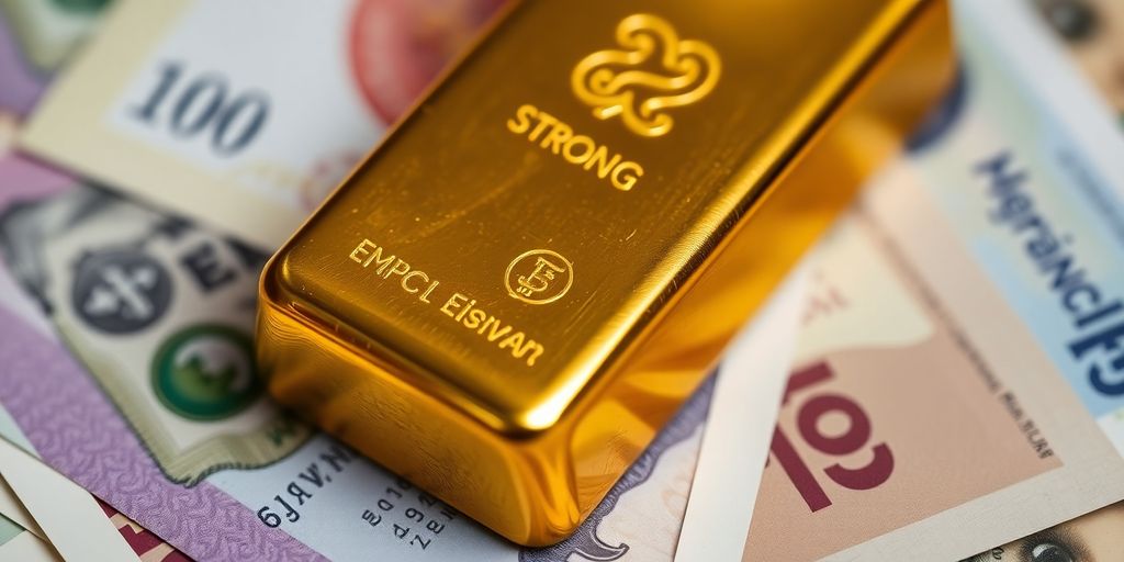 Lingot d'or sur des billets de banque.
