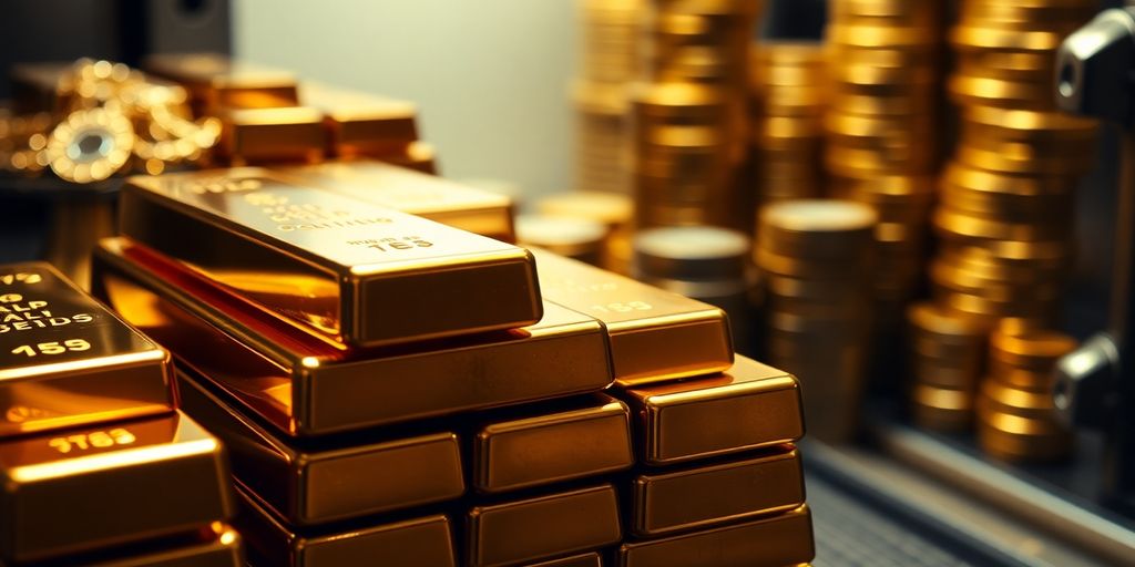 Des barres d'or empilées dans un coffre-fort.