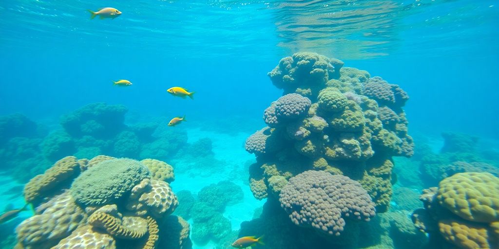 Underwater coral reef scene in Fakarava, Tahiti.