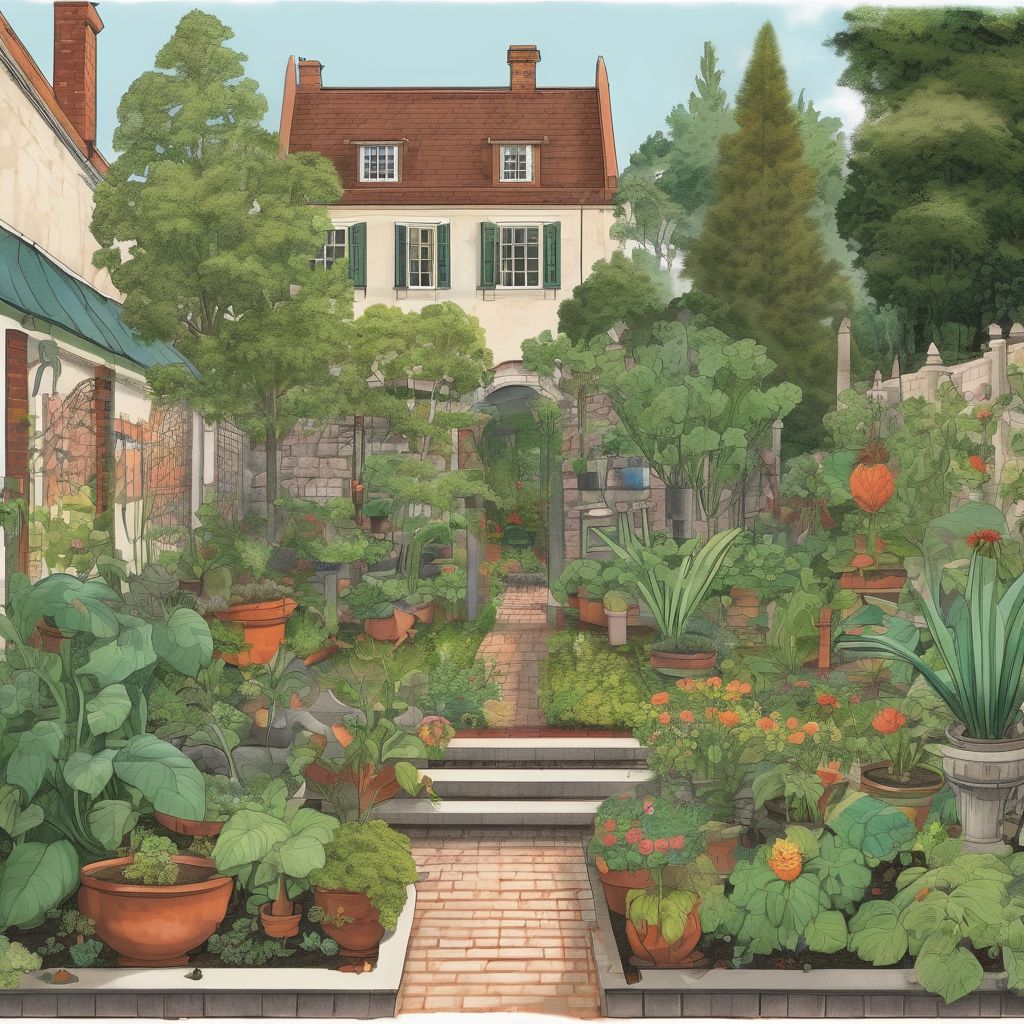 illustration of garden with various plants and historical elements related to NPK ratios