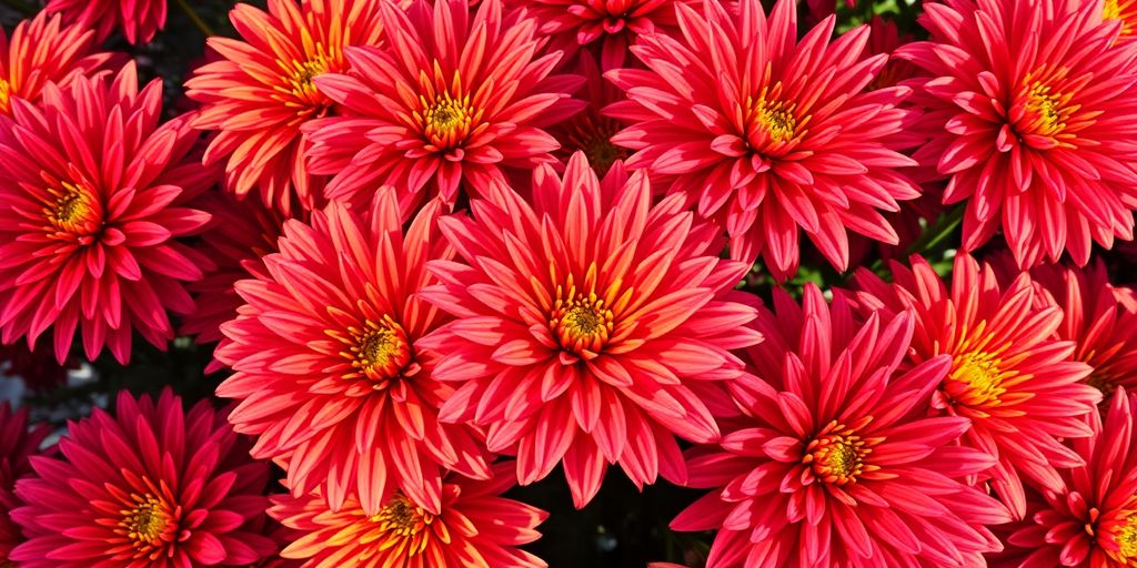 Blühende Chrysanthemen in leuchtenden Herbstfarben.