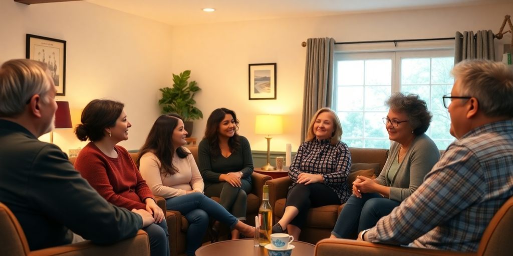People in a supportive group discussing bladder health issues.
