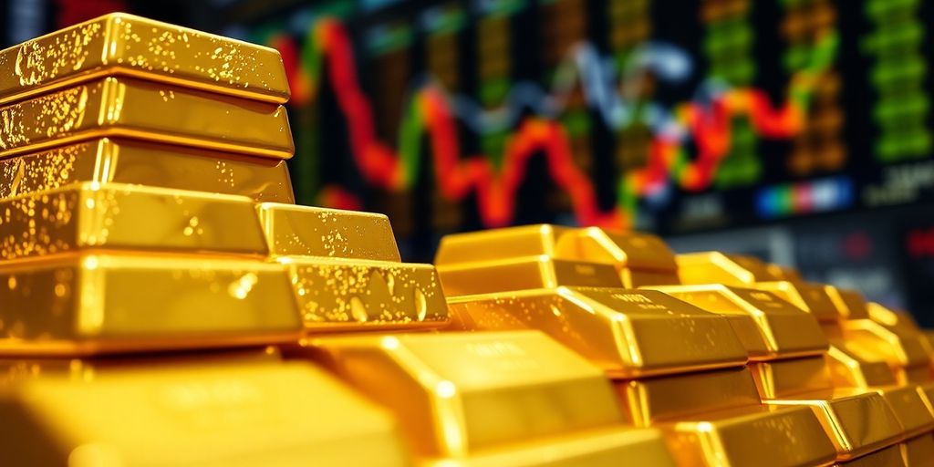Des lingots d'or empilés, reflétant la lumière.