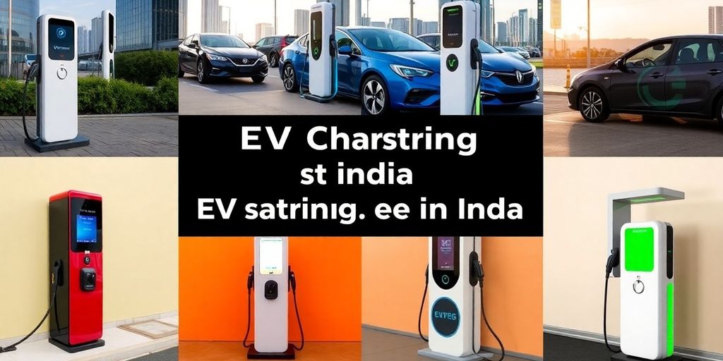 Diverse EV charging stations in India from various manufacturers.