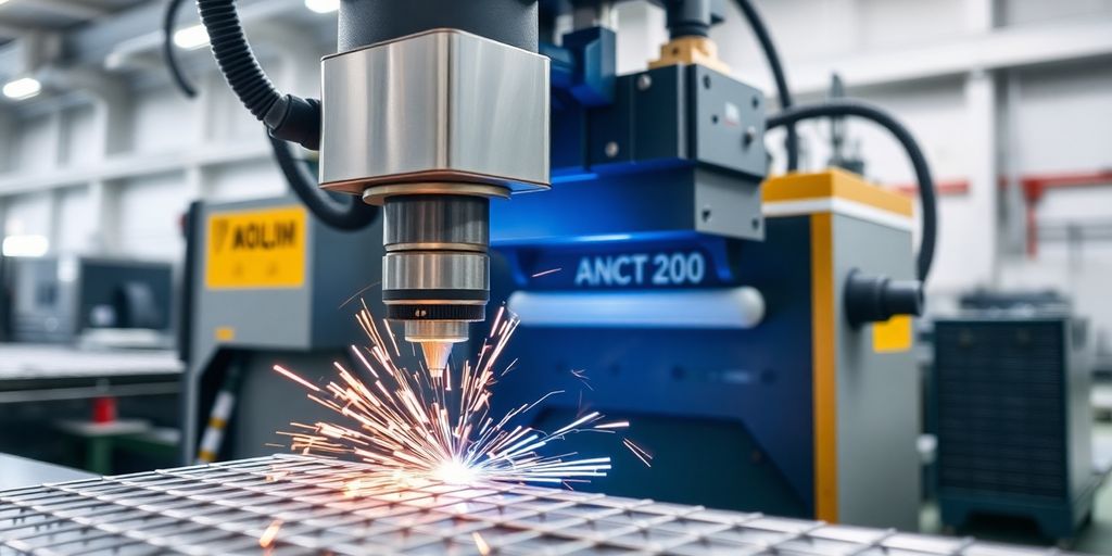 Close-up of a mesh welding machine working.