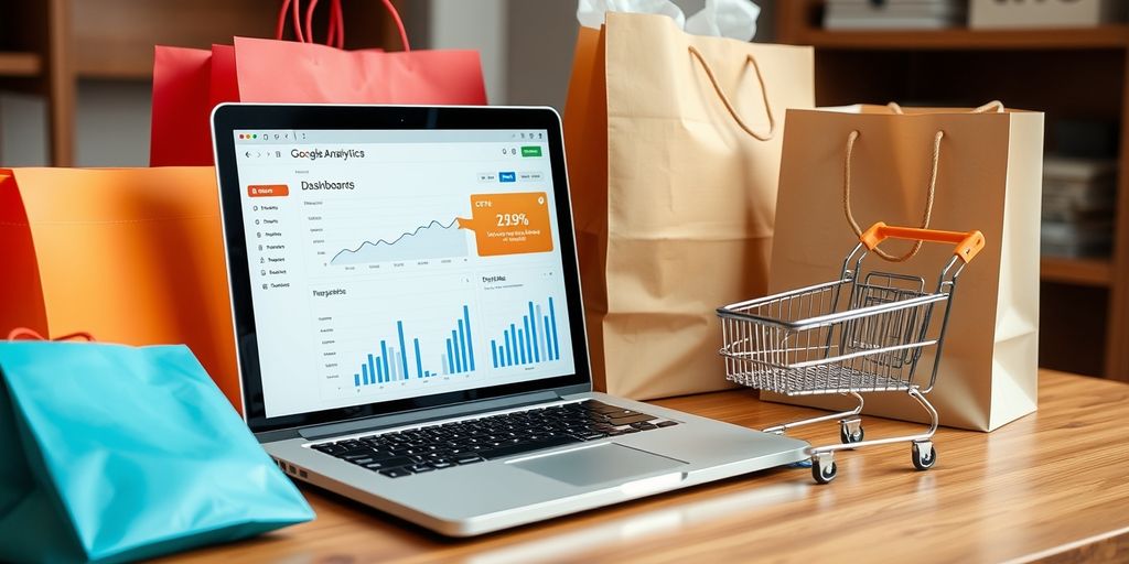 Google Analytics on laptop with shopping items