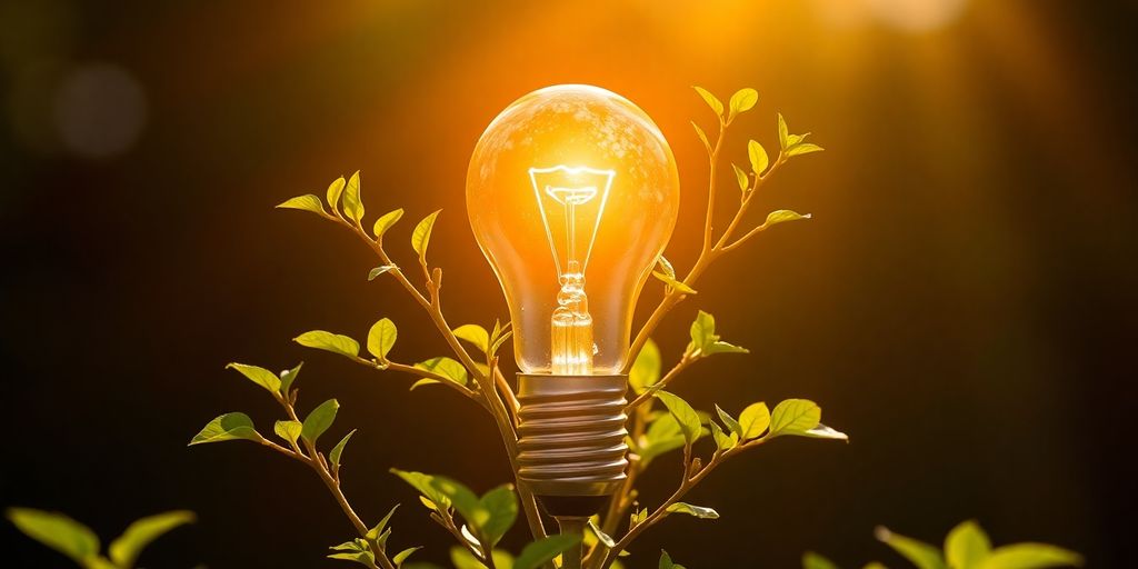 Lightbulb blooming into a vibrant plant.