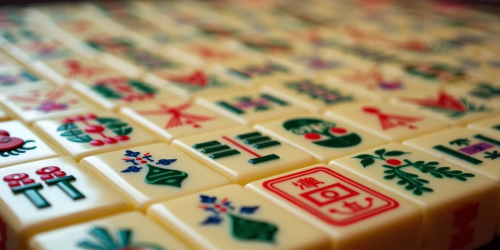Complete Mahjong set with 144 tiles arranged neatly.