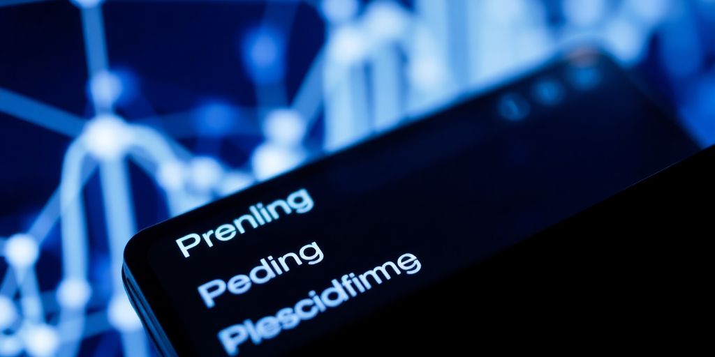 Digital wallet showing pending cryptocurrency transactions on screen.