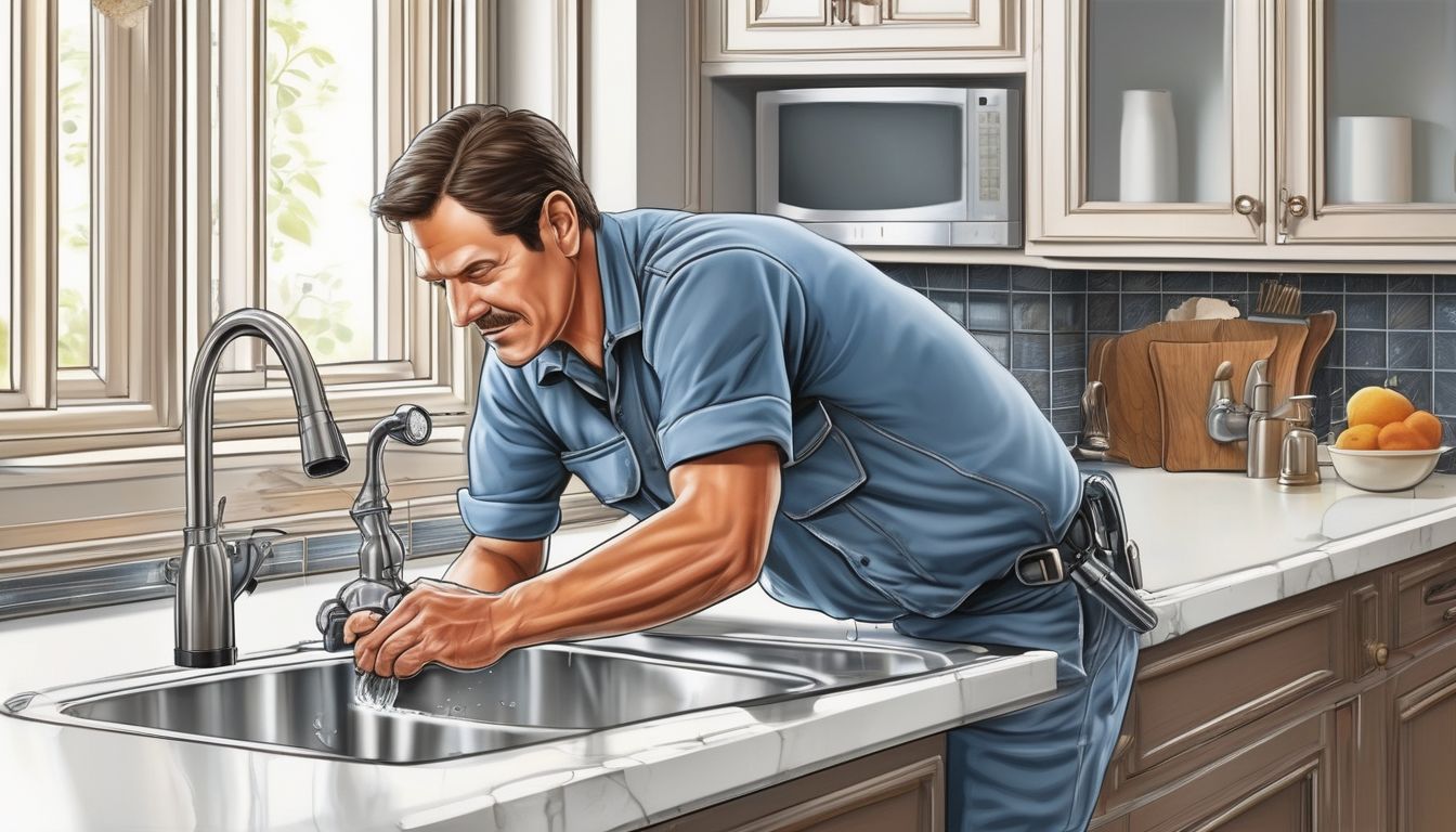 homeowner fixing a leaky faucet in a kitchen or bathroom