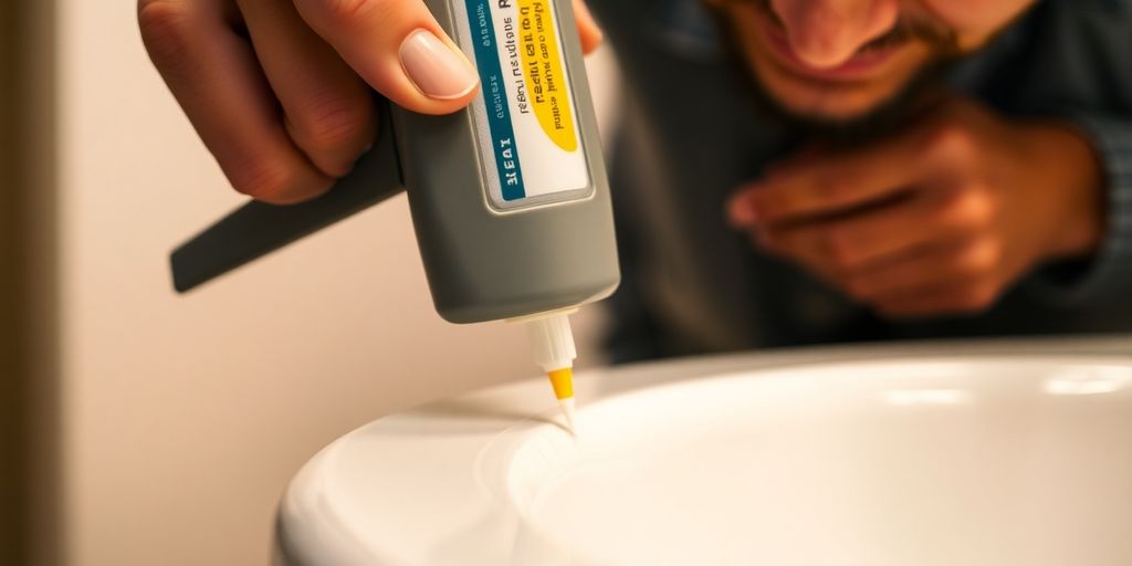 Person caulking a sink edge with a caulking gun.