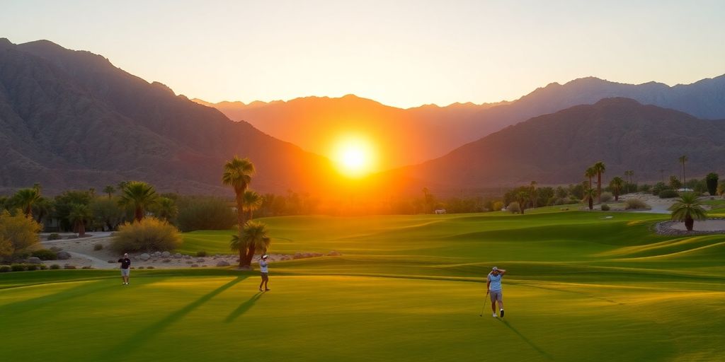 Golfers playing on a stunning desert golf course.