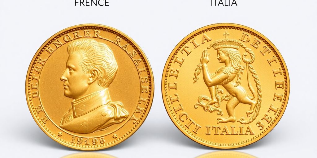 Comparaison des Napoléons en or français et italiens.