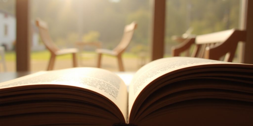 Man reading a book with a bright, sunny background.
