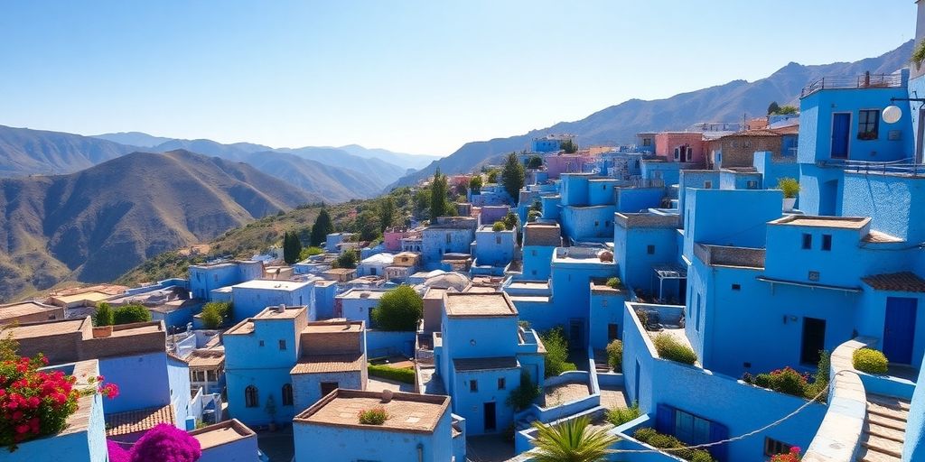 Scenic blue buildings of Chefchaouen, Morocco.