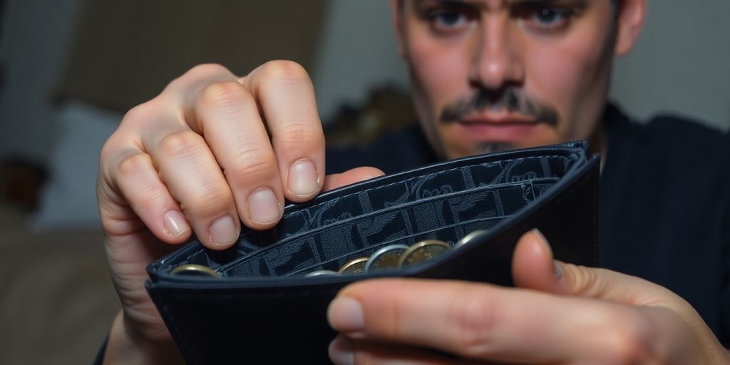 Aussie battler staring at empty wallet.