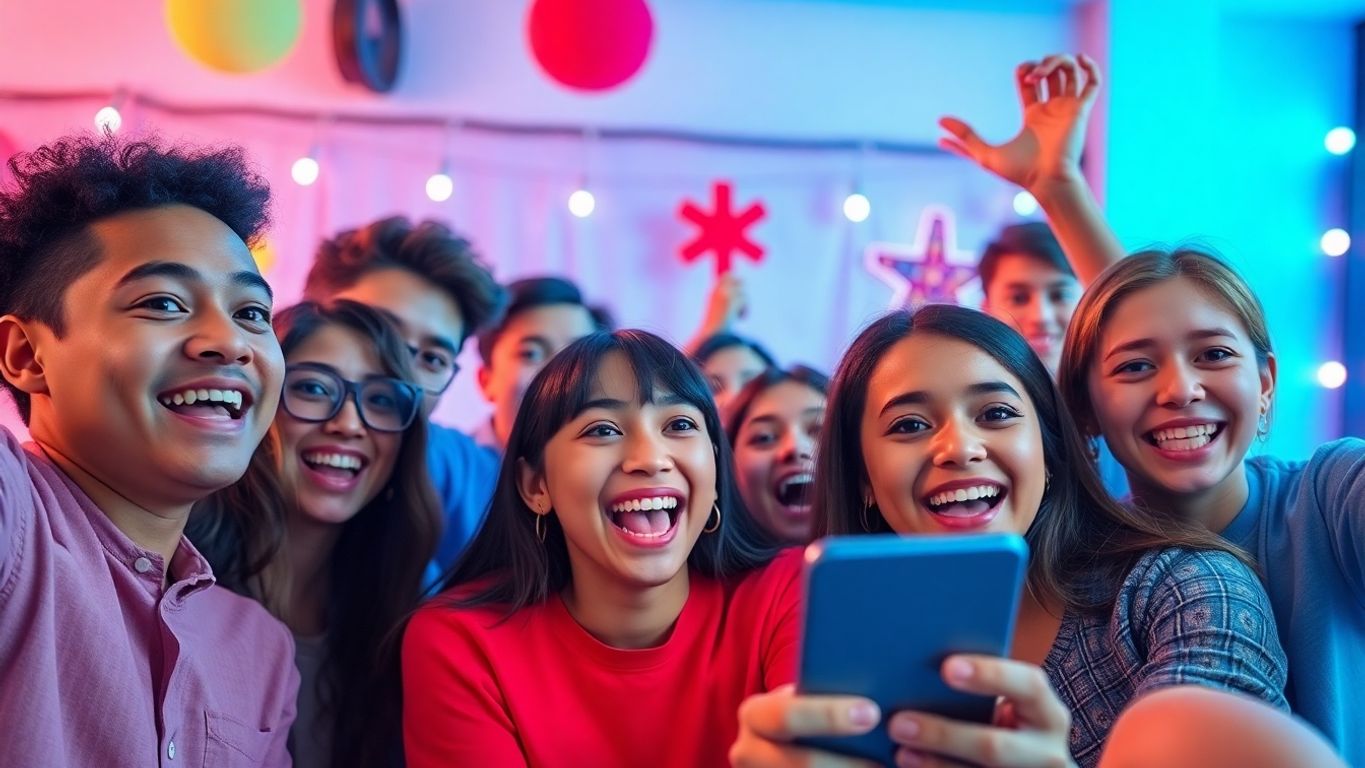 Group of young people filming TikTok videos together.