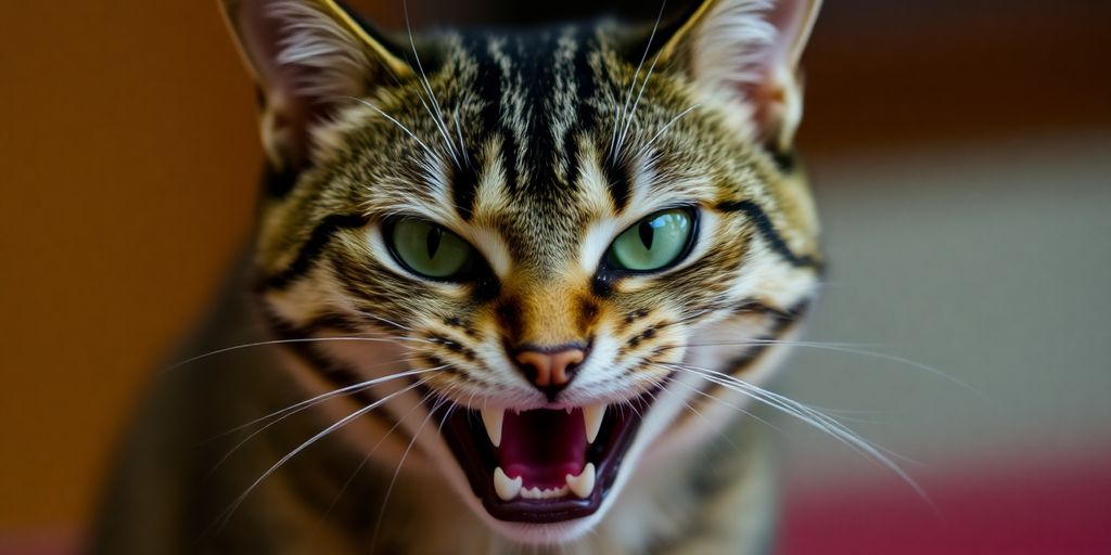 Aggressive cat displaying defensive body language.