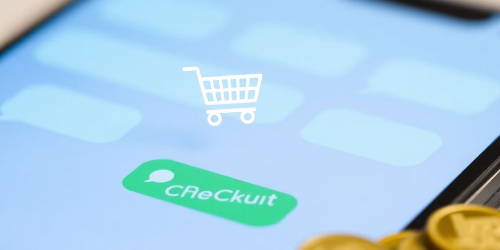 Chat window with shopping cart, cursor clicking a checkout button