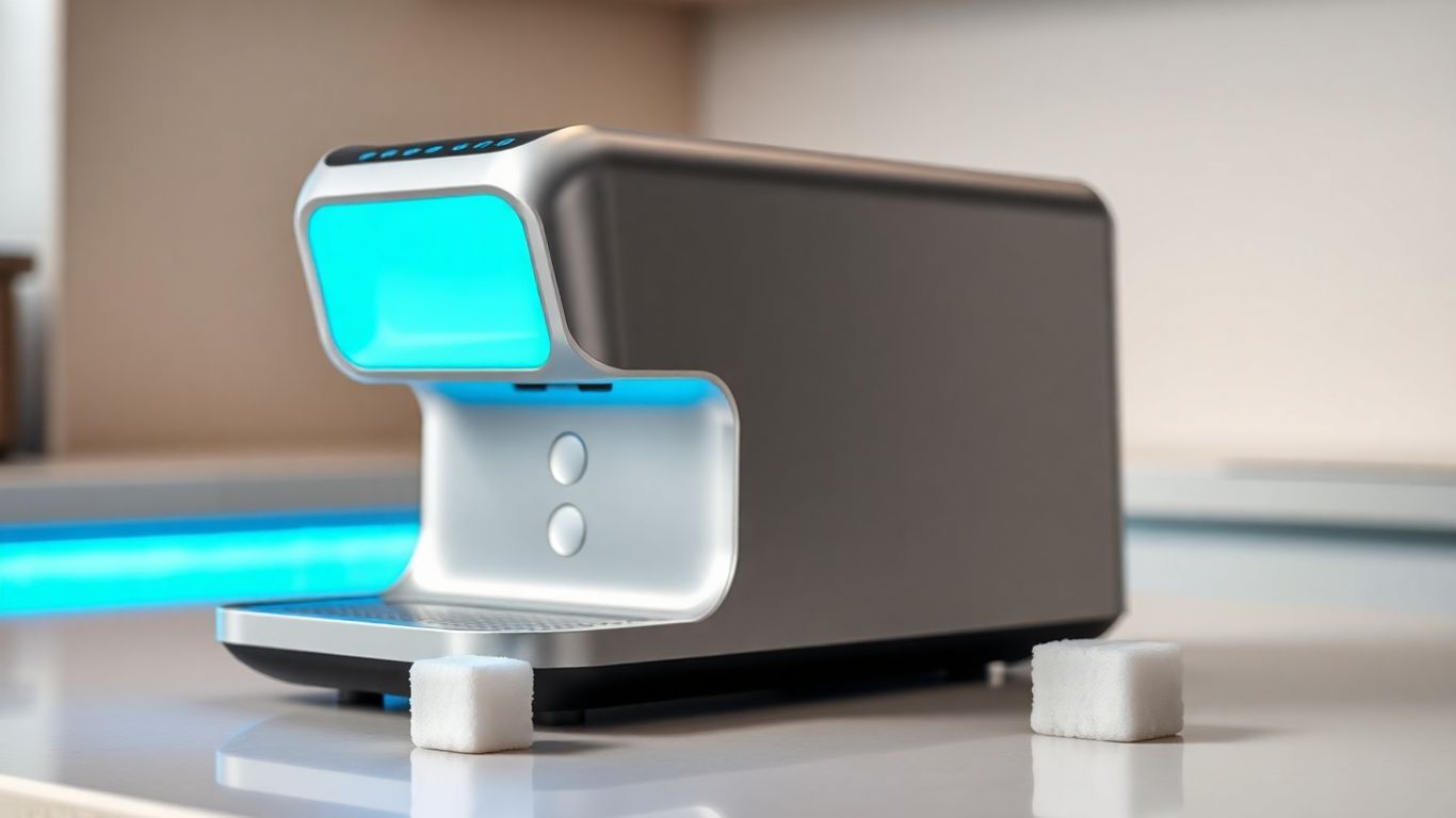 Modern sugar control machine with blue accents.