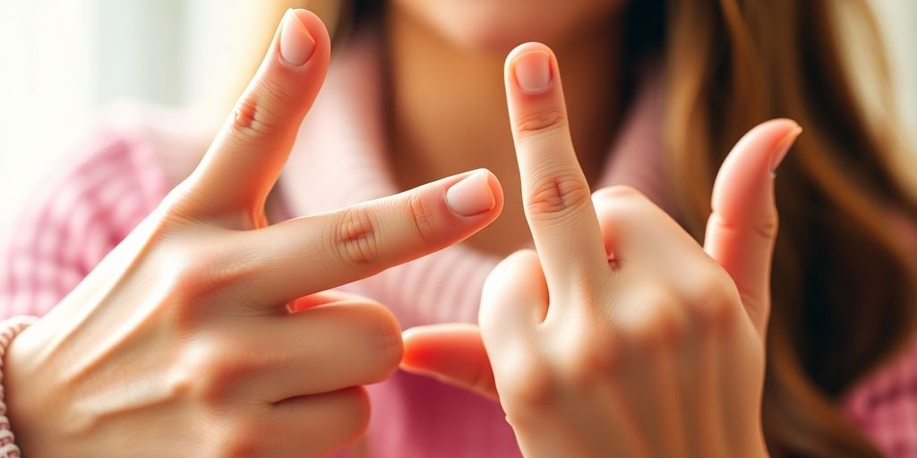 Woman's hand holding pinky finger, making promise.