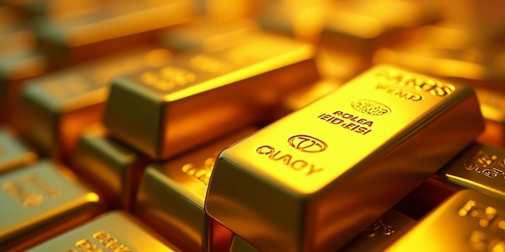 Lingots d'or empilés, brillants et luxueux.