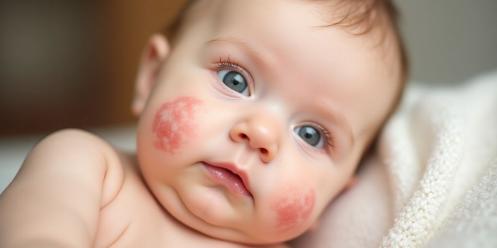 Close-up of a baby with a mild allergic rash.