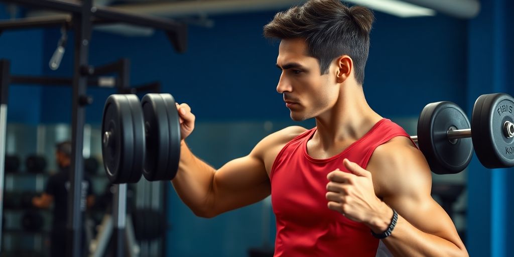Runner lifting weights during marathon training session.