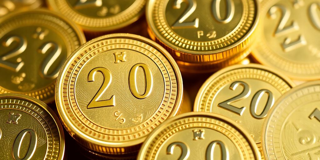 Pièces d'or suisses de 20 francs empilées.