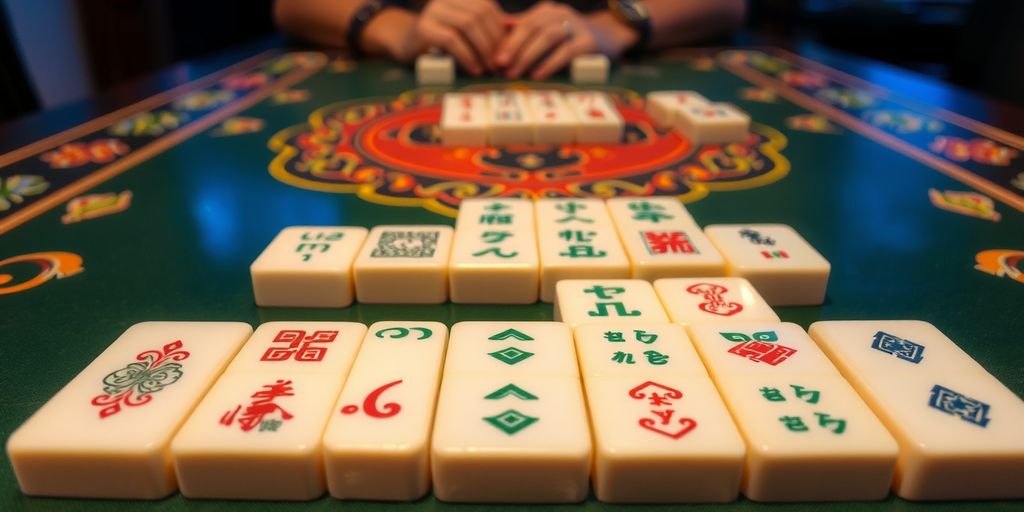 Mahjong table with 13 colorful tiles