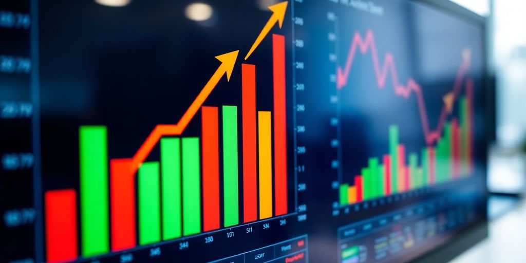 Stock market charts with upward arrows