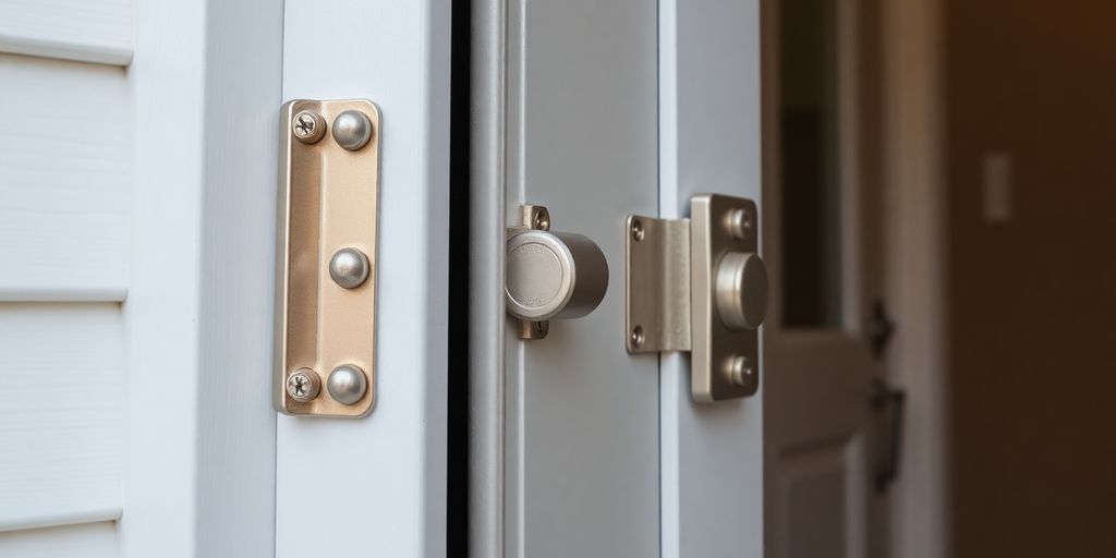 Detailed storm door showcasing locks and hinges for security.