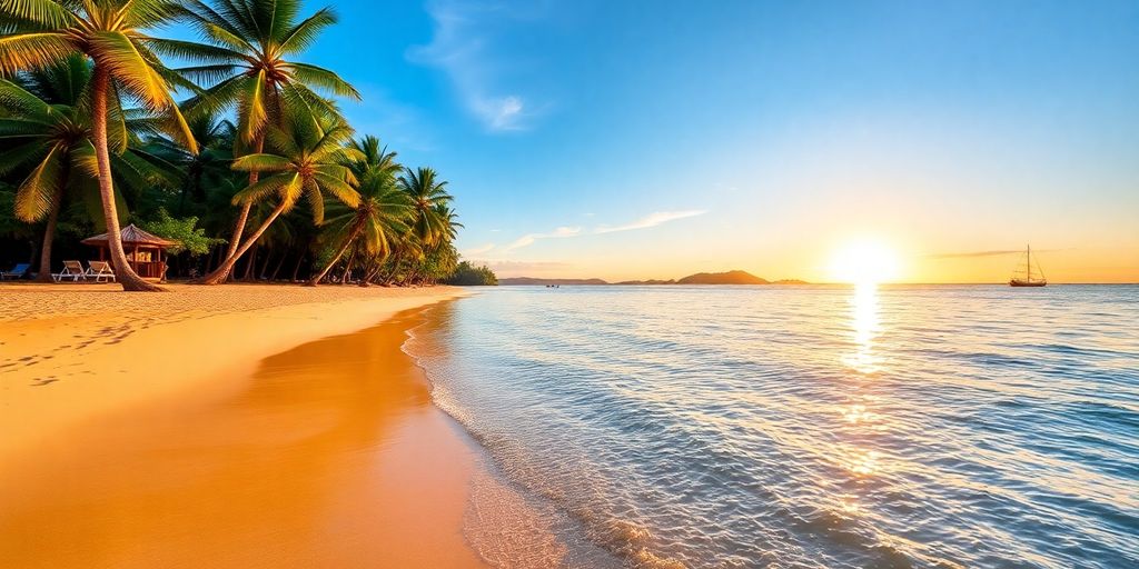 Wunderschöner thailändischer Strand mit klarem Wasser und Palmen.