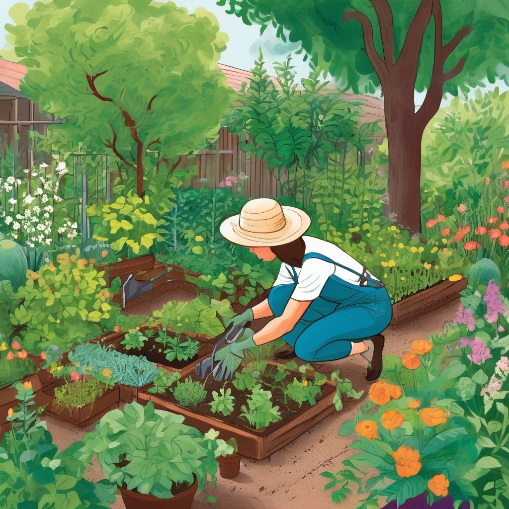 person gardening in a lush, healthy garden