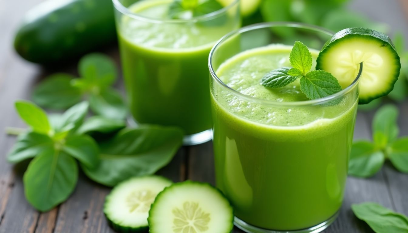 Cucumber Spinach Blend juice with fresh ingredients.