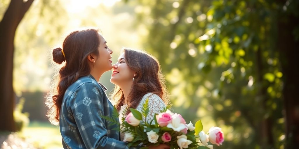 Casal romântico num ambiente pitoresco.