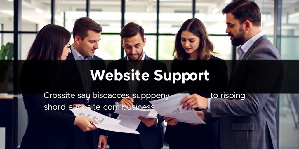 Team discussing website support options in an office.