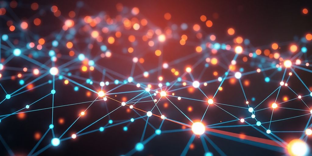 Abstract neural network pathways glowing against a dark, futuristic background.