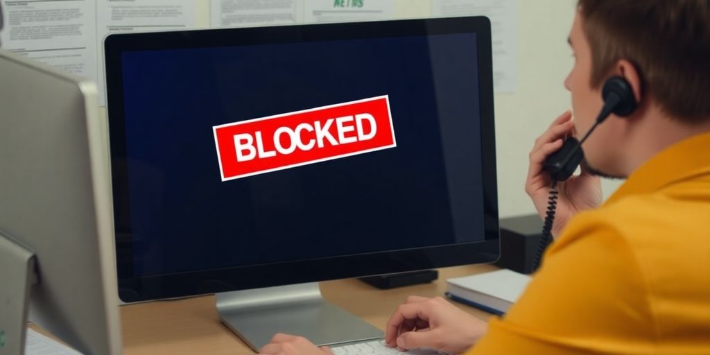Person inquiet devant un écran de compte bloqué.