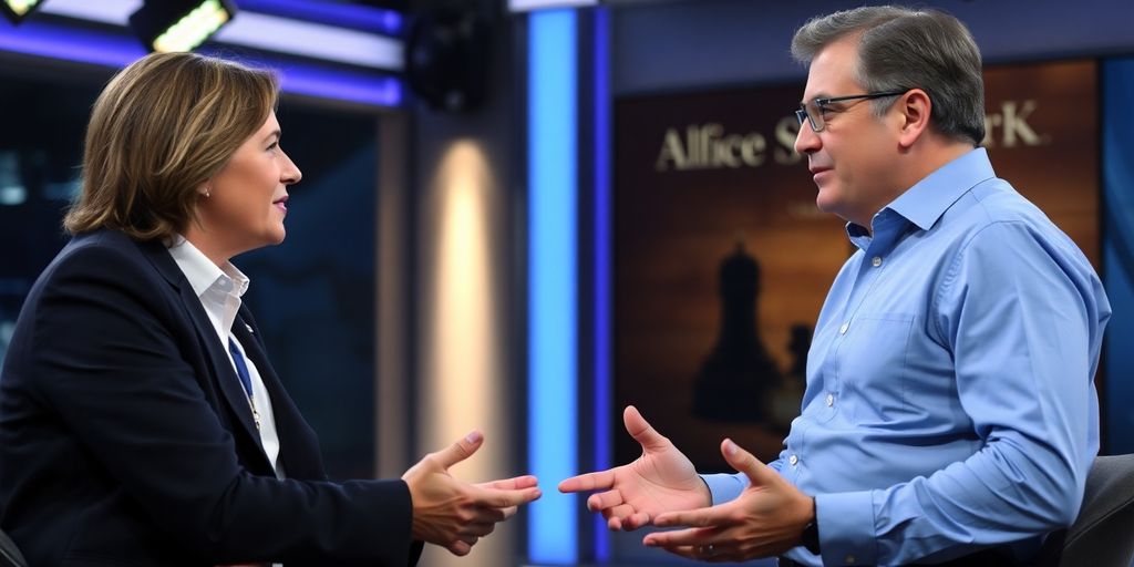 Dos personas discutiendo en un estudio de televisión.