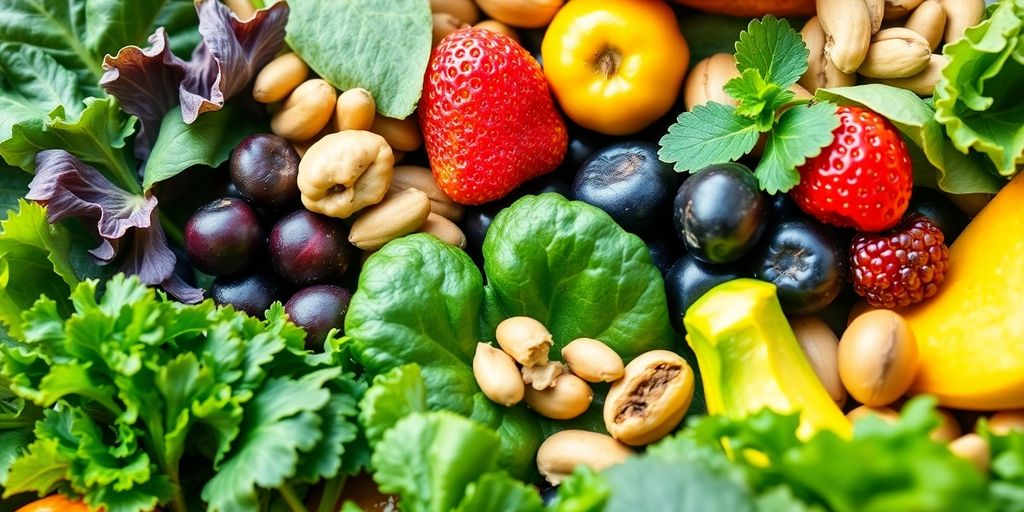Close-up of colorful fruits and vegetables for gut health.