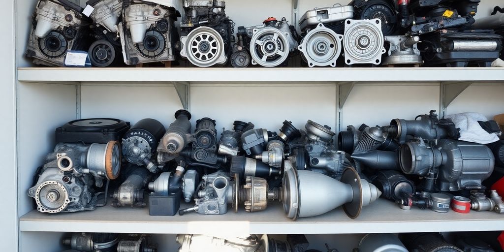 Used Mazda parts on shelves.