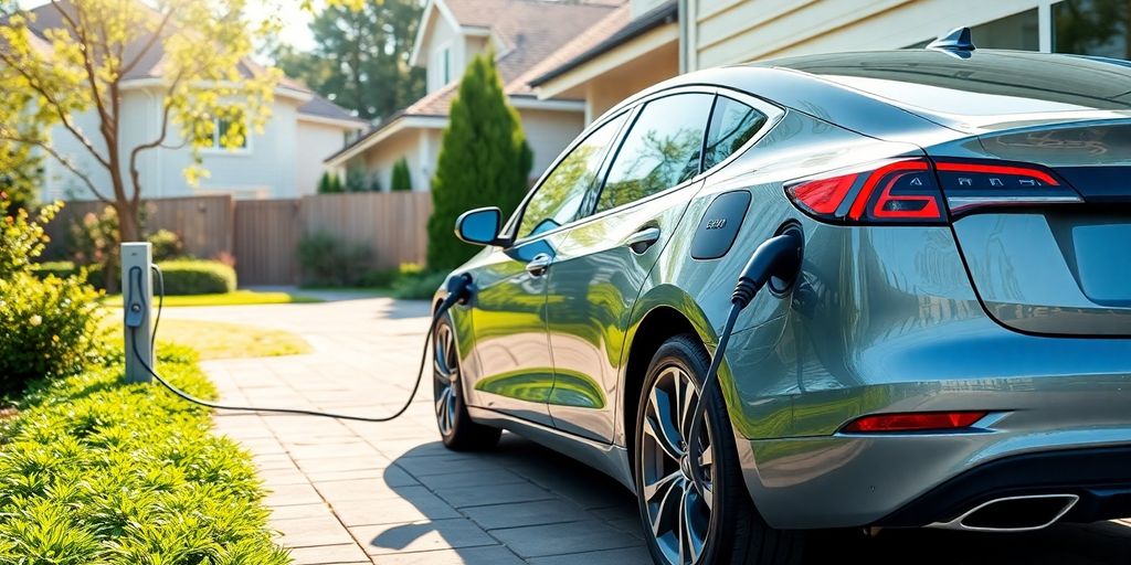 Electric car charging at a residential home.