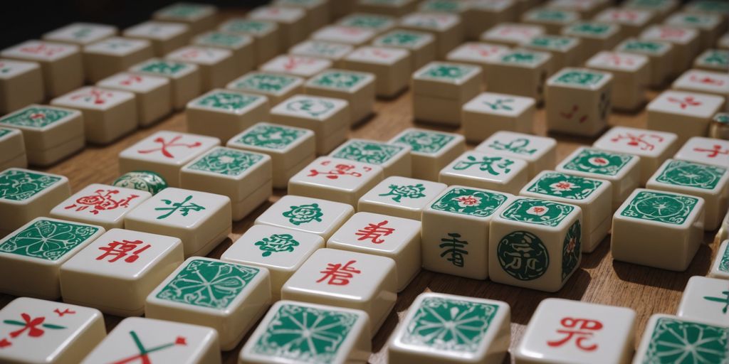 Different sized mahjong tiles neatly arranged in rows.